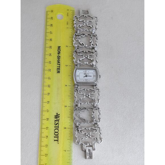 Brighton Summer Love Watch Silver Plated Lacy Filigree Band 7.5" 1" Works Fold - Picture 10 of 10